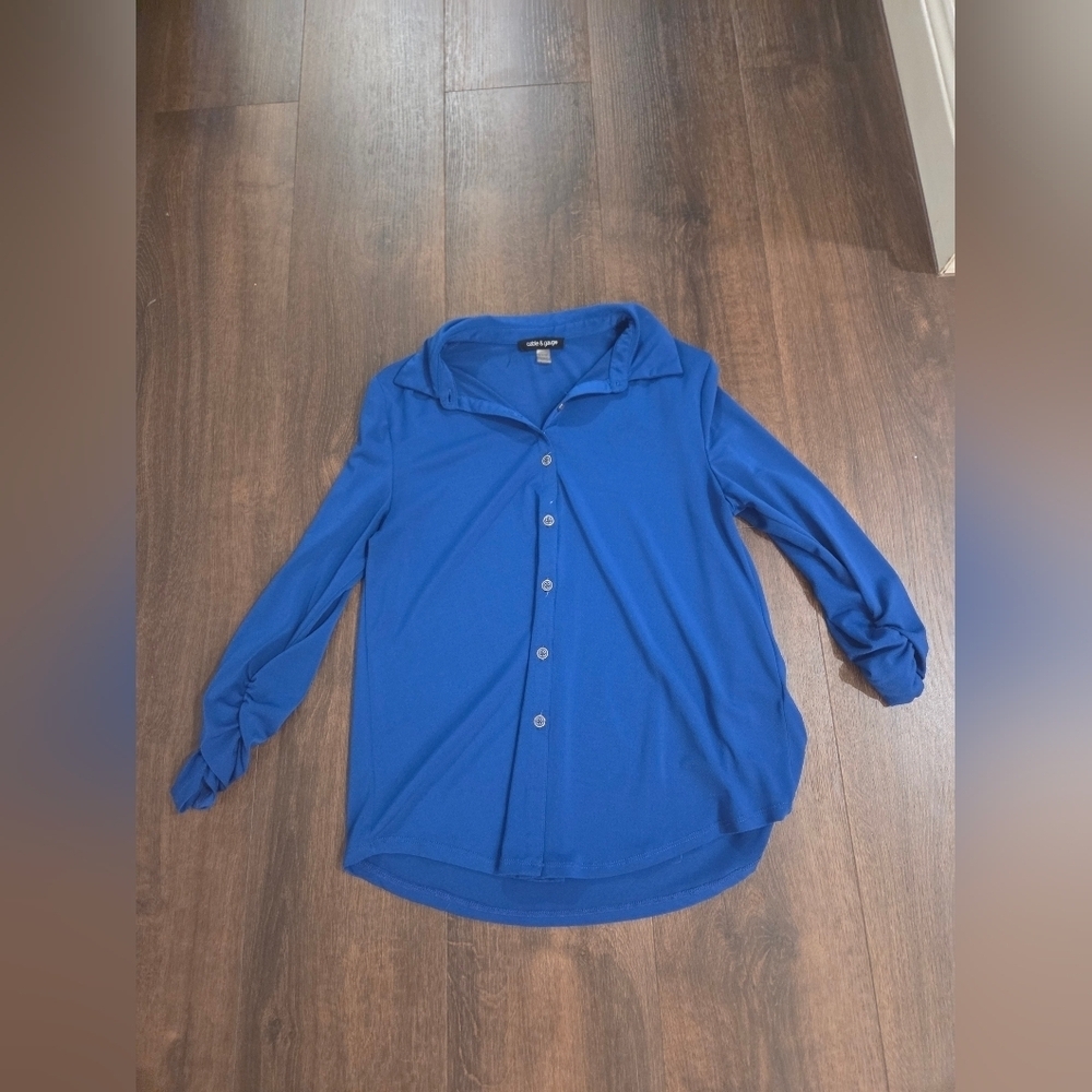 Cable & Gauge  Blue Button-Up Blouse